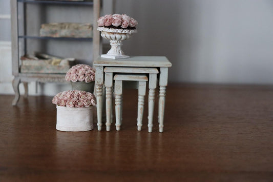 1/12 Dollhouse Green Nesting Table Set Furniture Brocante