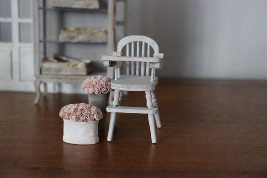 1/12 Shabby Brocante Gray Highchair Miniature